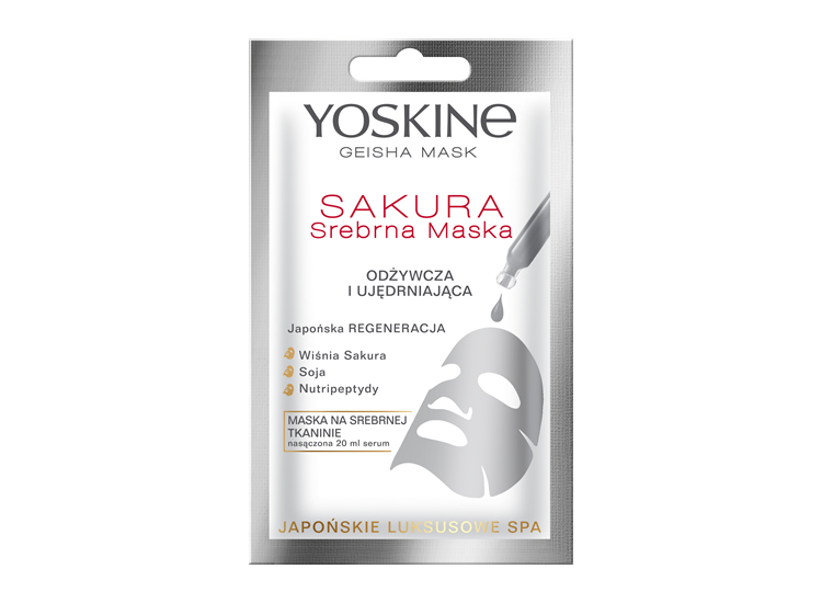 Yoskine Geisha Sakura srebrna maska za lice