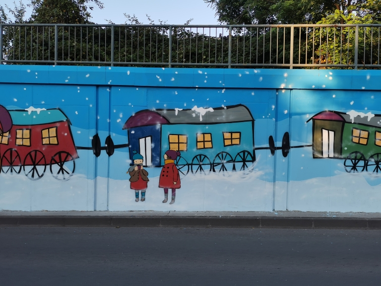 Mural Vlak u snijegu, Dubrava, Zagreb