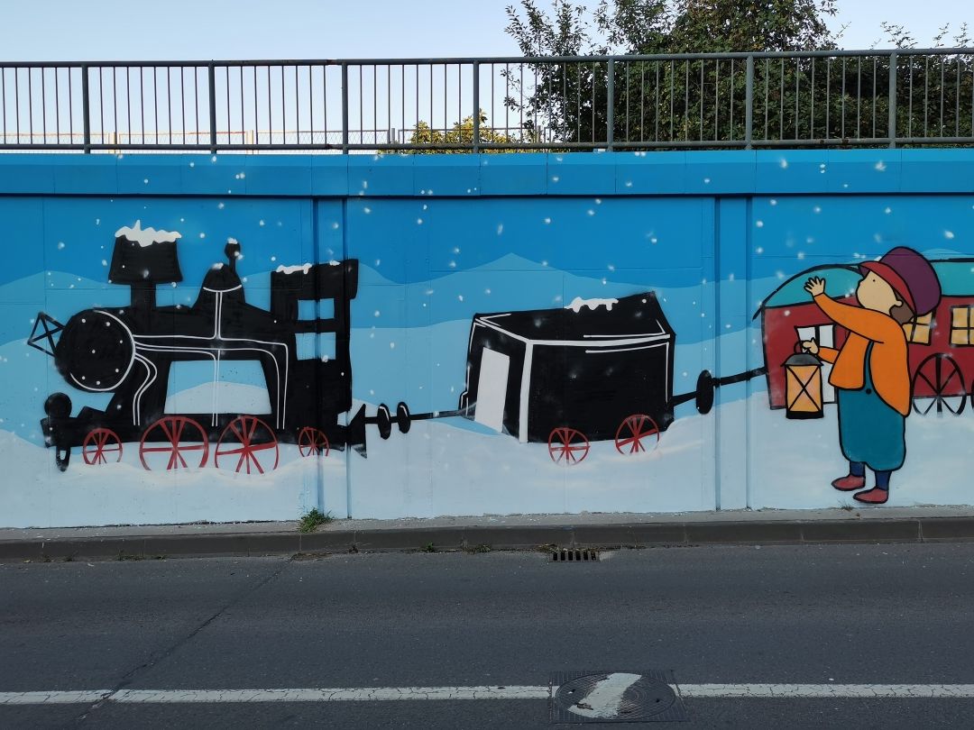 Mural Vlak u snijegu, Dubrava, Zagreb