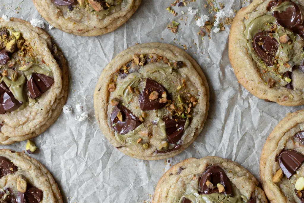 pistachio cream chocolate chip cookies